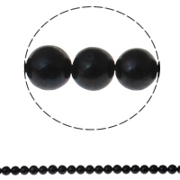 Ronde Gekweekte Zoetwater Parel kralen, natuurlijk, zwart, Grade A, 9-10mm, Gat:Ca 0.8mm, Per verkocht Ca 14.5 inch Strand