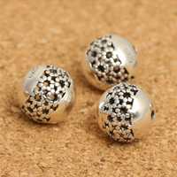 Thailand Sterling Silver Pärlor, Rund, ihålig, 10mm, Hål:Ca 1mm, 15PC/Lot, Säljs av Lot