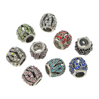 Zinc Alloy European Beads Drum antique silver color plated without troll & with rhinestone & hollow nickel lead & cadmium free 10mm Approx 5mm Sold By Lot
