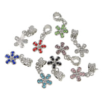 European Style Zinc Alloy Dangle Beads Flower platinum color plated without troll & with rhinestone nickel lead & cadmium free  Approx 5mm Sold By Lot
