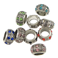 Zinc Alloy Large Hole Bead Donut antique silver color plated with rhinestone nickel lead & cadmium free Approx 7.5mm Sold By Lot