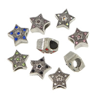 Zinc Alloy European Beads Star antique silver color plated without troll & with rhinestone nickel lead & cadmium free Approx 4.5mm Sold By Lot