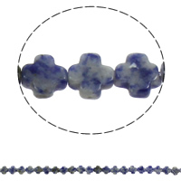 Blauer Tupfen Stein Perlen, blauer Punkt, Kreuz, natürlich, 8x4mm, Bohrung:ca. 1mm, ca. 50PCs/Strang, verkauft per ca. 16 ZollInch Strang