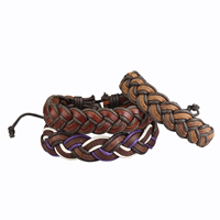 Cowhide Bracelet with Waxed Cotton Cord braided bracelet & adjustable 16mm Length 6 Inch Sold By Lot