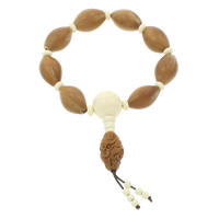 Wrist Mala Olivary Nucleus with Ox Bone & nylon elastic cord Horse Eye Buddhist jewelry coffee color Length Approx 7.5 Inch  Sold By Bag