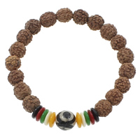 Mala armbanden, Rudraksha, met Kokosnoot & Tibetaanse agaat, boeddhistische sieraden, multi-gekleurde, 10mm, 10mm, Lengte Ca 7.5 inch, 10strengen/Bag, 18pC's/Strand, Verkocht door Bag