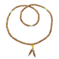 108 pärlor Malå, Golden sandelträ, med elastisk nylonlina & turkos & Glas, Rund, buddhistiska smycken, gul, 6mm, 7mm, Längd Ca 25 inch, 10Strands/Bag, 108PC/Strand, Säljs av Bag
