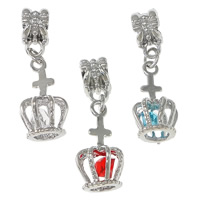 European Style Zinc Alloy Dangle Beads with Rhinestone Crown platinum color plated without troll & hollow nickel lead & cadmium free Approx 5mm 5mm Sold By Lot