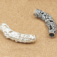 925 Sterling Silver Curved Tube Beads, plated, hollow, more colors for choice, 43x11mm, Hole:Approx 7mm, 2PCs/Lot, Sold By Lot