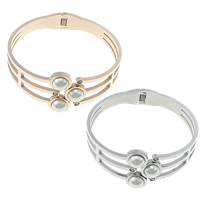 Stainless Steel Bangle with Plastic Pearl plated with rhinestone 27mm Inner Approx Length Approx 6.5 Inch Sold By PC