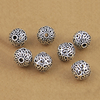 Thailand Sterling Silver Pärlor, Rund, ihålig, 12mm, Hål:Ca 2.3mm, 10PC/Lot, Säljs av Lot