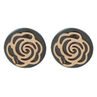 Stainless Steel Stud Earrings Flat Round plated with flower pattern & two tone Sold By Pair