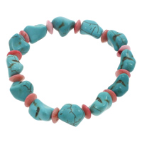 Fashion Turquoise Armbanden, Synthetische Turquoise, met koraal, 6-10mm, Per verkocht Ca 6.5 inch Strand