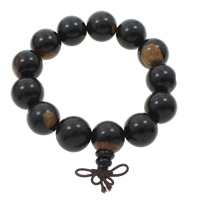 Mala armbanden, bliksem Jujube, met nylon elastiek, Ronde, boeddhistische sieraden & verschillende grootte voor keus, zwart, Lengte Ca 7.5 inch, Verkocht door Bag
