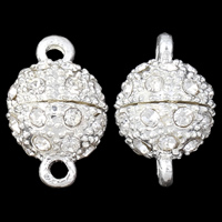Tibetan Style Magnetic Clasp, Round, silver color plated, with rhinestone & single-strand, nickel, lead & cadmium free, 16x10mm, Hole:Approx 1.5mm, 100PCs/Bag, Sold By Bag