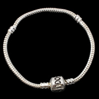 European Bracelet Chain, Messing, silver plated, slang keten & met brief patroon, nikkel, lood en cadmium vrij, 3mm, Per verkocht Ca 6.5 inch Strand