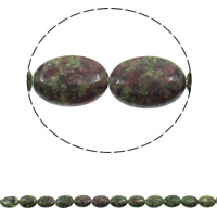 Ruby i Zoisite Bead, Flad Oval, 13x18x5mm, Hole:Ca. 1.5mm, Ca. 23pc'er/Strand, Solgt Per Ca. 15.7 inch Strand