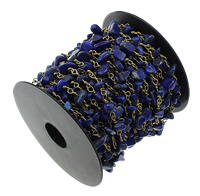 Φυσικό Κυανός Διακοσμημένες με χάντρες αλυσίδα, με πλαστικό καρούλι & Ορείχαλκος, χειροποίητο, αρχικό χρώμα, 13mm, 1.5-9x11x1.5-6mm, 10m/spool, Sold Με spool
