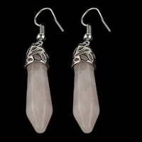 Rose Quartz Drop Earring with Brass pendulum platinum color plated natural nickel lead & cadmium free 52mm Sold By Lot