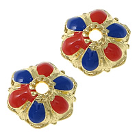 Zinc Alloy Bead Cap Flower gold color plated imitation cloisonne & enamel & two tone nickel lead & cadmium free Approx 1.5mm Sold By Lot