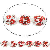 Udskrivning af porcelæn perler, Oval, med blomstermønster & to tone, 17x13mm, Hole:Ca. 3mm, Længde Ca. 13.5 inch, 5Strands/Lot, Ca. 20pc'er/Strand, Solgt af Lot