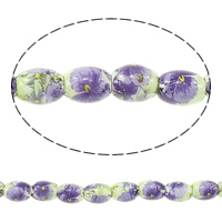Udskrivning af porcelæn perler, Oval, med blomstermønster, 10x8mm, Hole:Ca. 3mm, Længde Ca. 13 inch, 5Strands/Lot, Ca. 32pc'er/Strand, Solgt af Lot