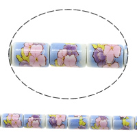 Printing Porcelain Beads, Column, with flower pattern, 12x8mm, Hole:Approx 2mm, Length:Approx 13.5 Inch, 5Strands/Lot, Approx 28PCs/Strand, Sold By Lot
