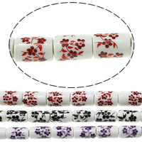 Udskrivning af porcelæn perler, Kolonne, forskellig størrelse for valg & med blomstermønster, flere farver til valg, Længde Ca. 13.5 inch, Solgt af Lot