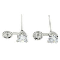 Brass Earring Post Component platinum color plated with cubic zirconia nickel lead & cadmium free Sold By Bag