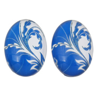 Glas Cabochons, Flat Oval, blått och vitt porslin & tids pärla smycken & platt baksida & dekal, 18x25x6mm, 100PC/Bag, Säljs av Bag