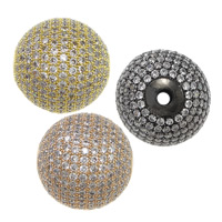 Kubisk Zirconia Micro Pave Messing Perler, Runde, forgyldt, Micro Pave cubic zirconia, flere farver til valg, nikkel, bly & cadmium fri, 20mm, Hole:Ca. 3mm, 5pc'er/Lot, Solgt af Lot