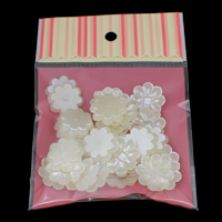 Perlas de plástico ABS cabujón, con OPP, Flor, espalda plana, Blanco, 24x5mm, 30PCs/Bolsa, Vendido por Bolsa