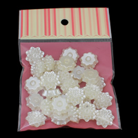 ABS-Kunststoff-Perlen Cabochon Einstellung, mit OPP, Blume, flache Rückseite, weiß, 21x9mm, Innendurchmesser:ca. 2mm, 30PCs/Tasche, verkauft von Tasche