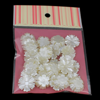 Perlas de plástico ABS cabujón, con OPP, Flor, espalda plana, Blanco, 22x6mm, 30PCs/Bolsa, Vendido por Bolsa
