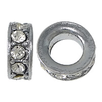 Rhinestone Zinc Alloy perler, Rondelle, platin farve forgyldt, med rhinestone & stort hul, nikkel, bly & cadmium fri, 5x13mm, Hole:Ca. 7.5mm, 100pc'er/Lot, Solgt af Lot