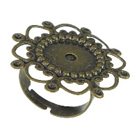Brass Bezel Ring Base Flower antique bronze color plated adjustable nickel lead & cadmium free 28mm Inner Approx 1mm US Ring Sold By Lot