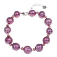 Freshwater Cultured Pearl Bracelet Cultured Freshwater Nucleated Pearl with Crystal brass lobster clasp with 4cm extender chain Keshi faceted purple 10-11mm Sold Per Approx 7 Inch Strand
