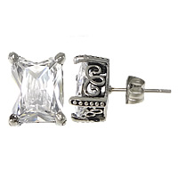 Cubic Zircon (CZ) Stud Earring Stainless Steel Rectangle with cubic zirconia & blacken Sold By Lot