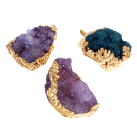 Natural Quartz Druzy Pendants Ice Quartz Agate with Brass gold color plated druzy style & mixed - Approx Sold By Bag