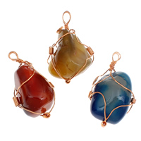 Mixed Agate Pendant with Iron rose gold color plated - Approx 5mm Sold By Bag