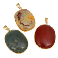 Biżuteria wisiorki kamienie, Kamień szlachetny, ze Mosiądz, Platerowane w kolorze złota, mieszane, 35x50x8mm, otwór:około 6x8mm, 10komputery/torba, sprzedane przez torba