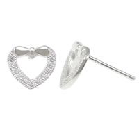 Cubic Zirconia Micro Pave Sterling Silver Earring 925 Sterling Silver Heart without earnut & micro pave cubic zirconia 0.8mm Sold By Lot