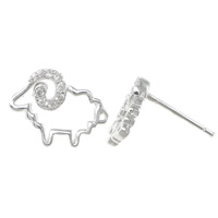 Cubic Zirconia Micro Pave Sterling Silver Earring 925 Sterling Silver Sheep without earnut & micro pave cubic zirconia 0.8mm Sold By Lot