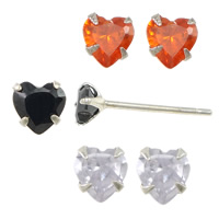 Cubic Zircon (CZ) Stud Earring 925 Sterling Silver Heart without earnut & with cubic zirconia 0.6mm Sold By Lot