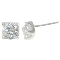 Cubic Zircon (CZ) Stud Earring 925 Sterling Silver Square without earnut & with cubic zirconia 13-15mm 0.6-0.8mm Sold By Lot