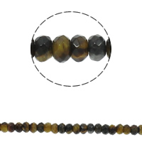 Tiger Eye Beads, Rondelle, naturlig, facetteret, 8x5mm, Hole:Ca. 1.5mm, Ca. 75pc'er/Strand, Solgt Per Ca. 15.7 inch Strand