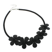 Black Agate Necklace with Polyester zinc alloy lobster clasp with 5cm extender chain Flower natural Sold Per Approx 18 Inch Strand