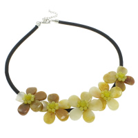 Yellow Agate Necklace with Polyester zinc alloy lobster clasp with 5cm extender chain Flower natural Sold Per Approx 18 Inch Strand