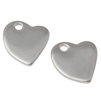 Stainless Steel Pendel, Heart, oprindelige farve, 10.50x11x1mm, Hole:Ca. 1mm, 100pc'er/Bag, Solgt af Bag
