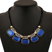 Crystal Zinc Alloy Necklace with Waxed Nylon Cord & Crystal with 1lnch extender chain gold color plated faceted blue nickel lead & cadmium free 70mm 130mm Length Approx 17 Inch Sold By Lot
